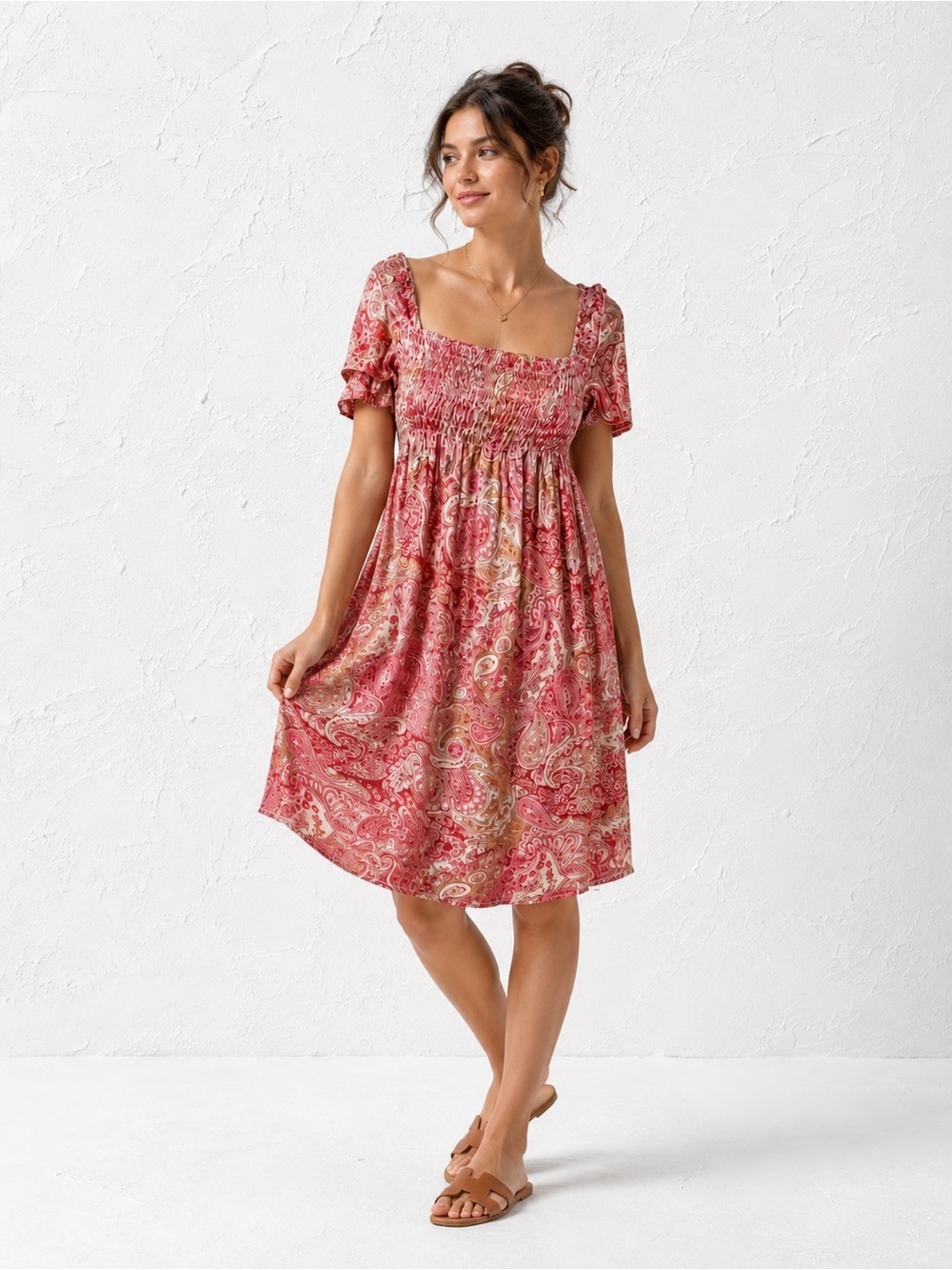 Boho satin babydoll puff  sleeve dress 6